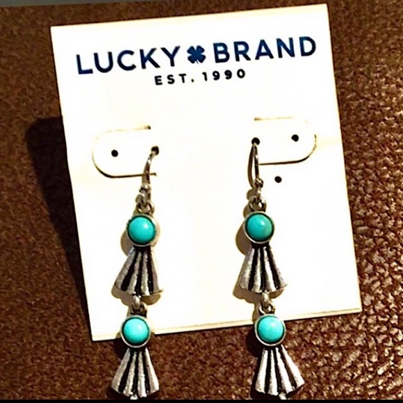 Lucky Brand Jewelry - LUCKY BRAND SILVER TURQUOISE LONG EARRINGS NEW